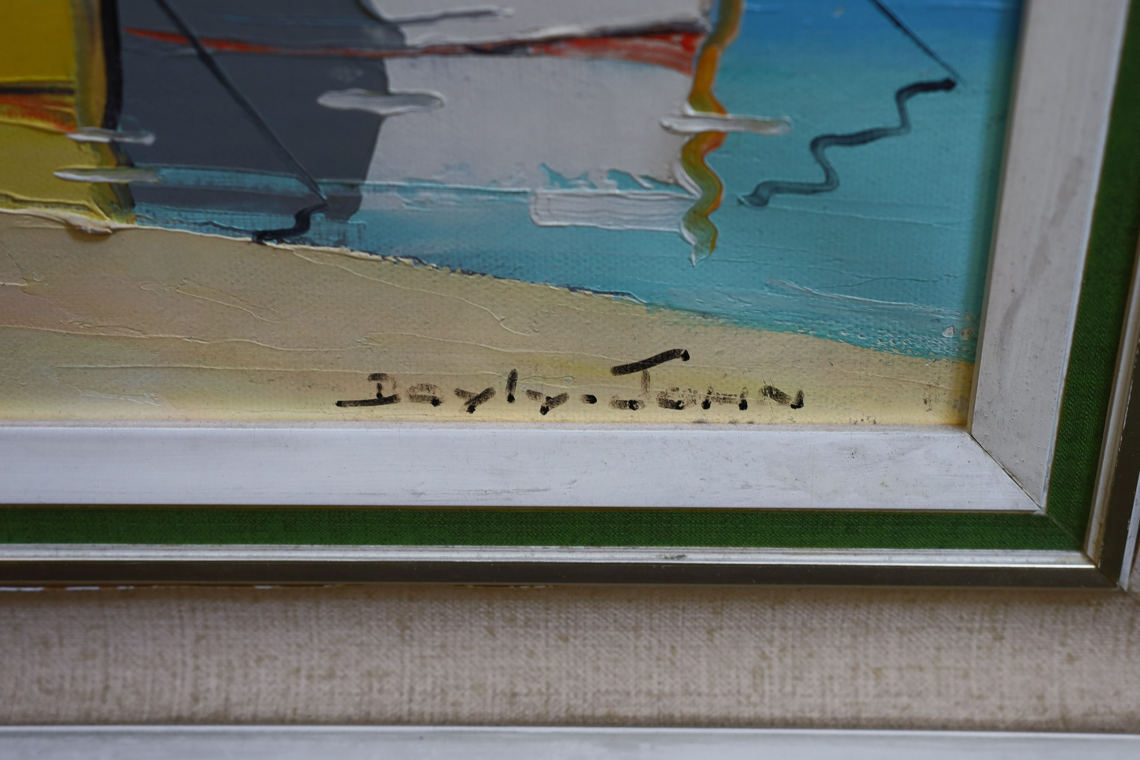 Cecil Rochfort D'Oyly John (1906-1993), Mediterranean scene with fishermen in the foreground, oil on canvas, 34 x 69cm